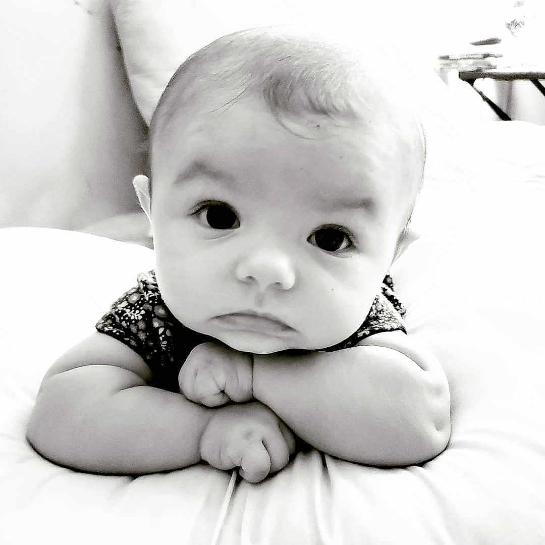 Aubrey joined the competition — help win amazing prizes! black, black_and_white, cheek, child, eye, face, hand, head, infant, monochrome, monochrome_photography, mouth, neck, nose, person, photography, skin, smile, toddler, white