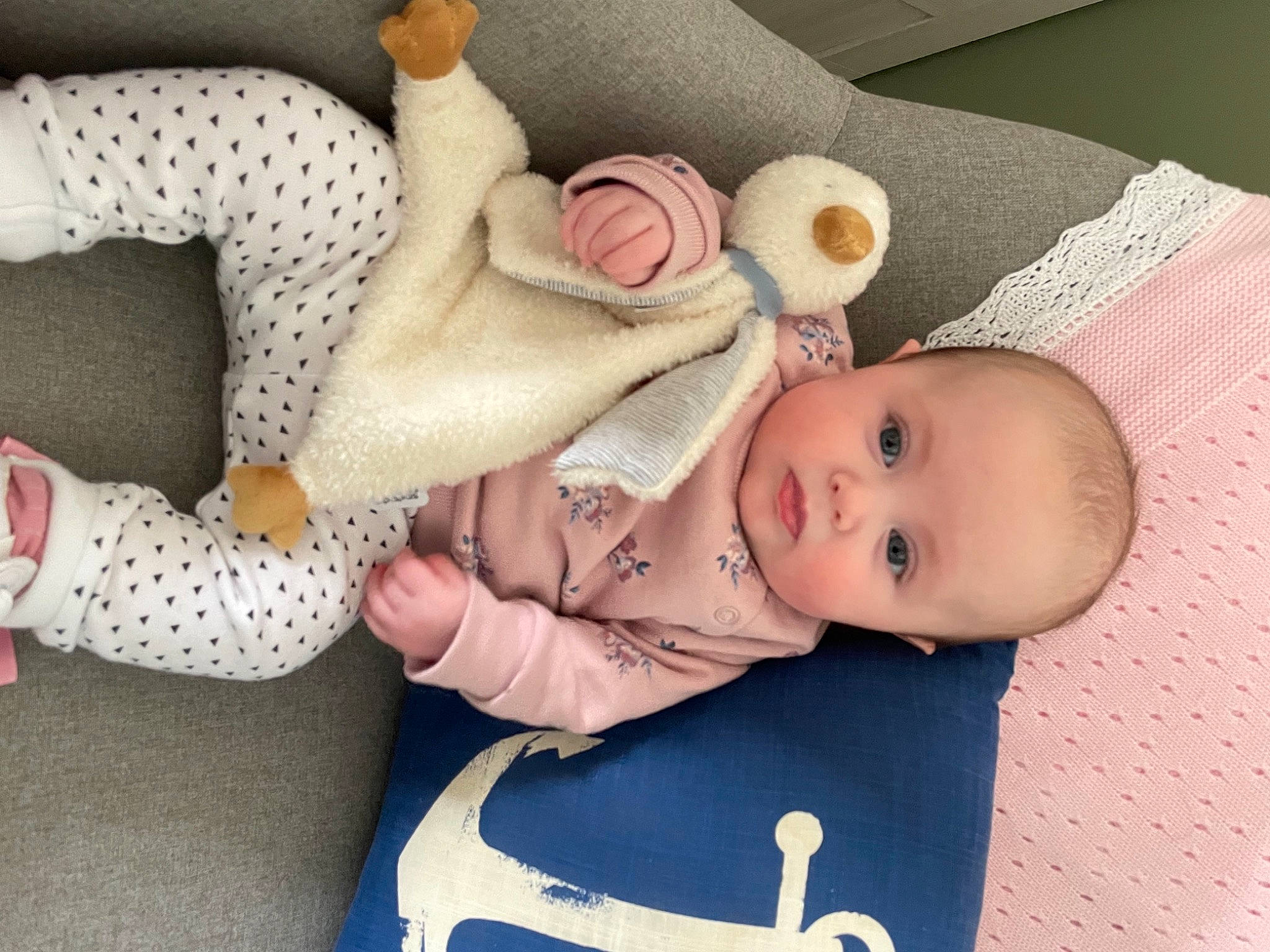 Felicity joined the competition — help win amazing prizes! baby, baby_products, baby_sleeping, baby_toddler_clothing, cheek, child, comfort, face, facial_expression, head, linens, nail, pattern, person, room, sitting, skin, textile, toddler, white