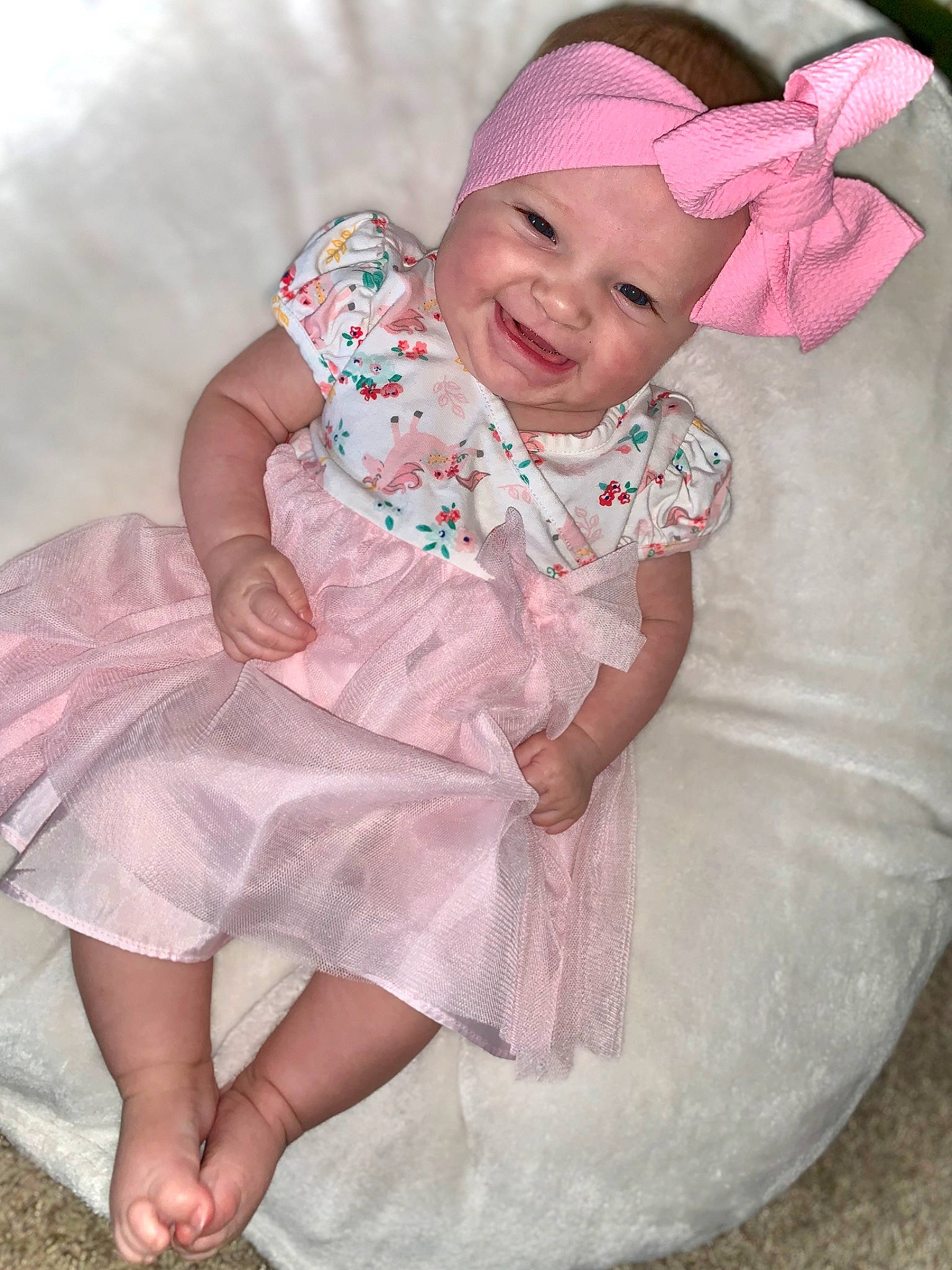 Arale joined the competition — help win amazing prizes! baby, baby_toddler_clothing, child, comfort, dress, embellishment, face, fashion_accessory, fun, happy, headwear, joy, magenta, pattern, person, pink, product, purple, skin, sleeve