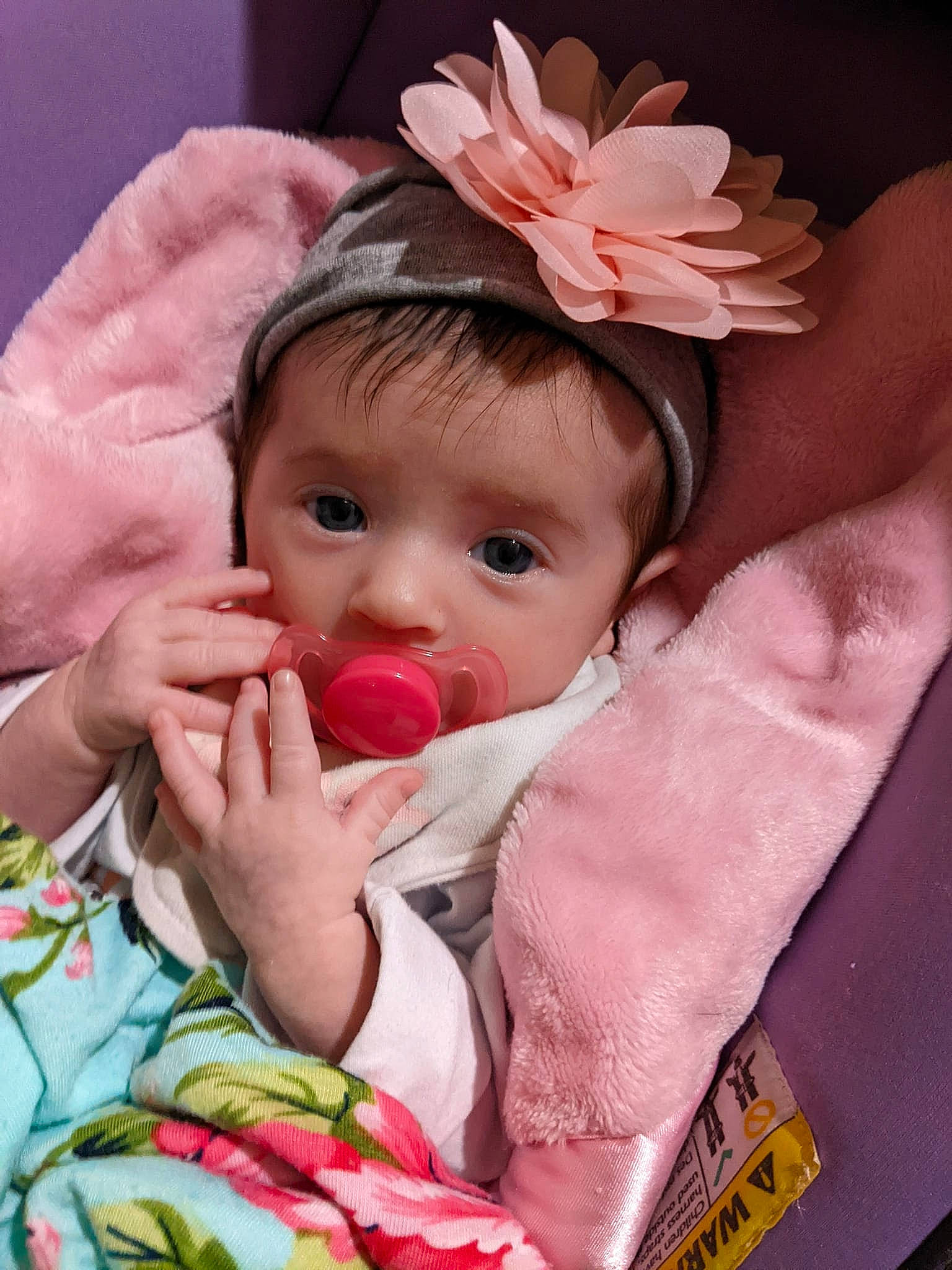 Naora is registered to the contest to win money with this photo: baby, baby_toddler_clothing, cheek, child, eye, face, finger, gesture, hand, happy, head, human, iris, lip, nail, person, petal, pink, plant, skin