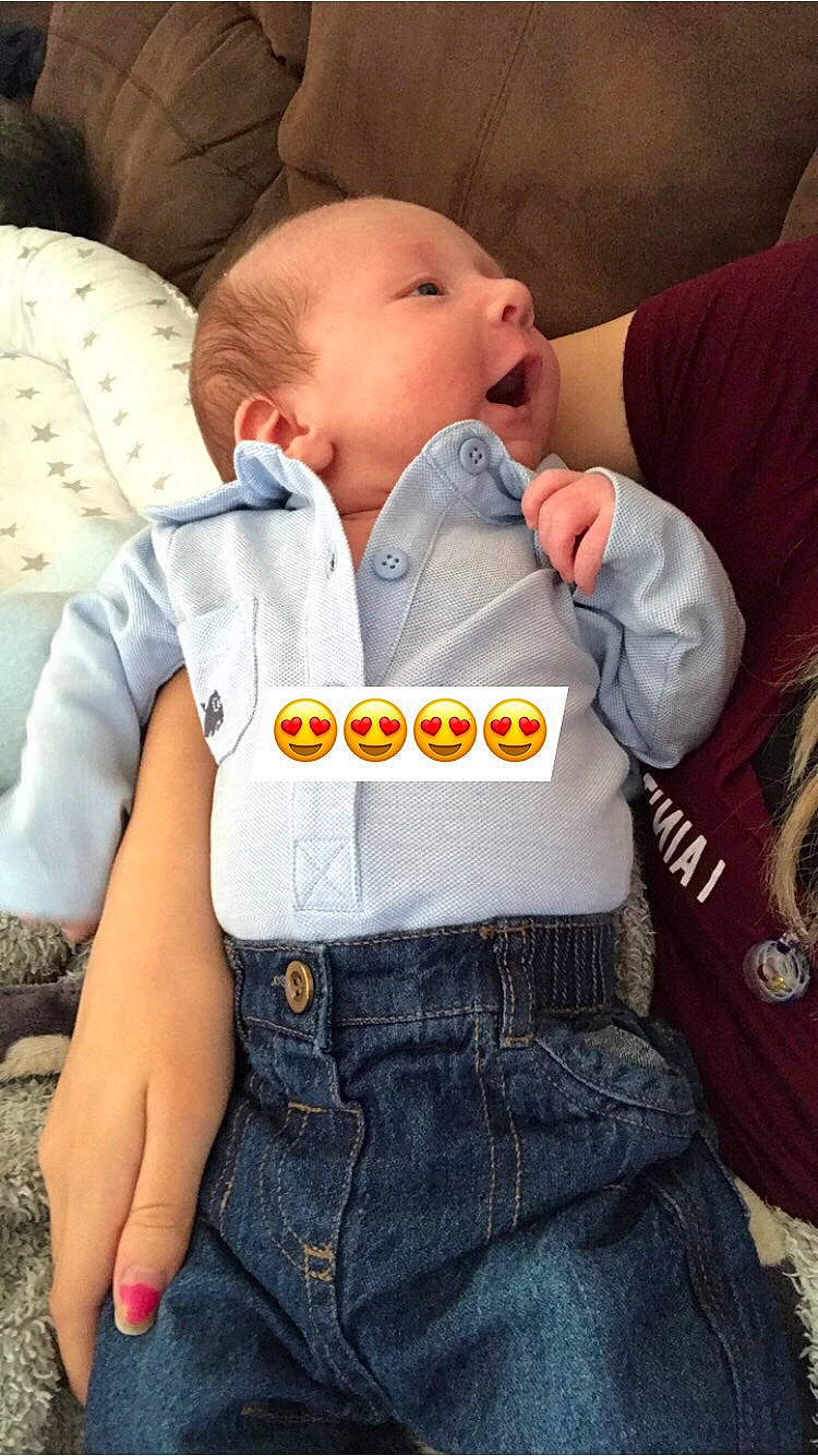 Dion joined the competition — help win amazing prizes! abdomen, baby, baby_products, cheek, child, denim, jeans, person, product, toddler