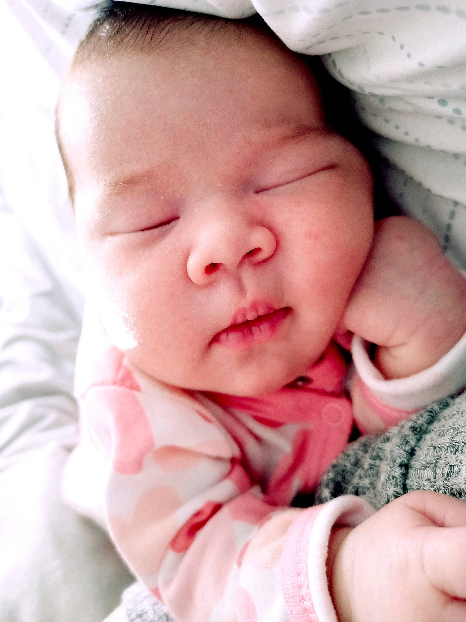 Salomé joined the competition — help win amazing prizes! baby, baby_sleeping, baby_toddler_clothing, cheek, child, chin, comfort, eyelash, finger, gesture, hand, happy, lip, mouth, nose, person, pink, skin, smile, textile