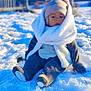 Thomas a rejoint le concours — aidez-le/la à gagner de superbes lots ! baby, child, snow, winter_clothing, hat, scarf, outdoor, blue_sky, cold, frozen, cute, sitting, warm_clothes, gloves, boots, nature, daytime, fur, scenery, portrait
