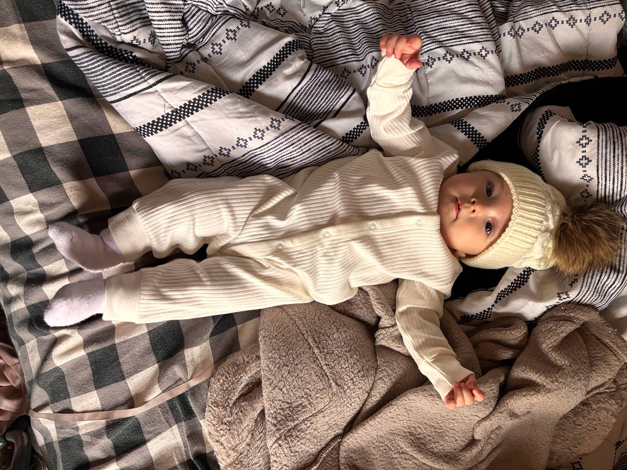 Phoenix joined the competition — help win amazing prizes! baby, baby_products, bedding, child, comfort, fur, headwear, linens, nap, pattern, person, plaid, room, sitting, sleep, sleeve, tartan, textile, tints_and_shades, toddler