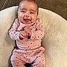 Elysia joined the competition — help win amazing prizes! baby, carpet, casual_clothing, child, cushion, cute, expression, happy, indoors, infant, one_person, person, pink_outfit, portrait, sitting, smiling, soft_texture, star_pattern, warm_lighting, young_child