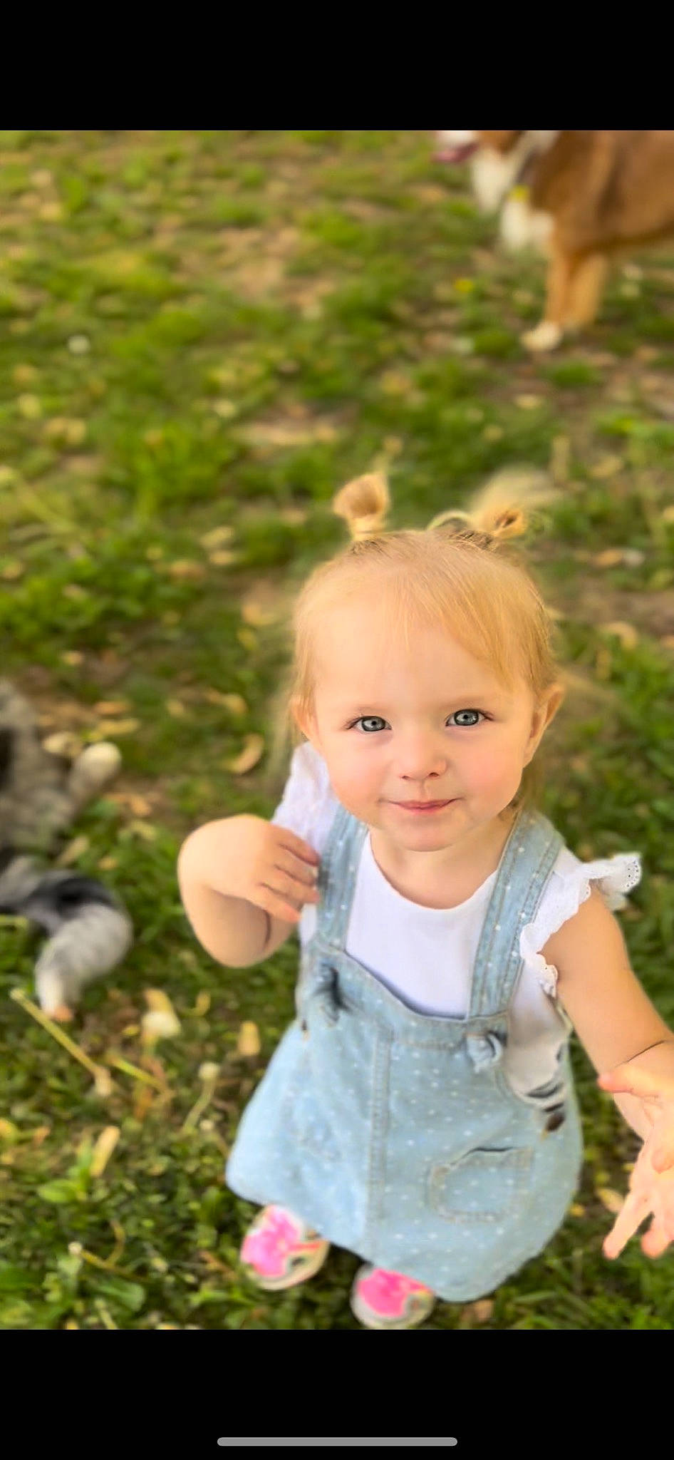 Kya joined the competition — help win amazing prizes! baby_toddler_clothing, botany, eye, face, finger, fun, gesture, grass, hair, happy, joy, morning, nature, people_in_nature, person, pink, plant, skin, sleeve, smile