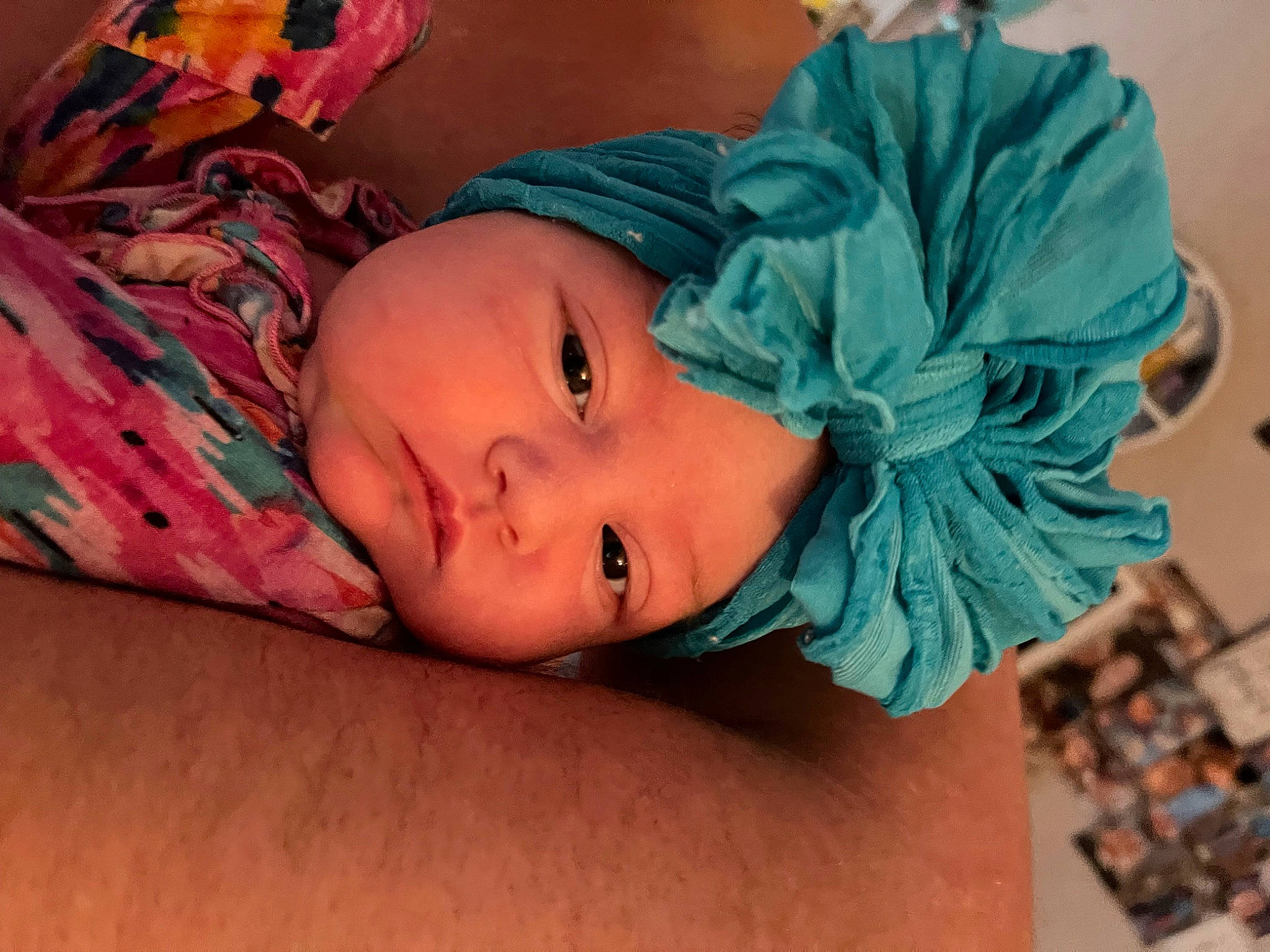 Kinleigh is registered to the contest to win money with this photo: baby, baby_toddler_clothing, cheek, child, chin, comfort, eye, eyebrow, eyelash, fashion_accessory, headpiece, headwear, iris, linens, magenta, pattern, person, pink, portrait_photography, room