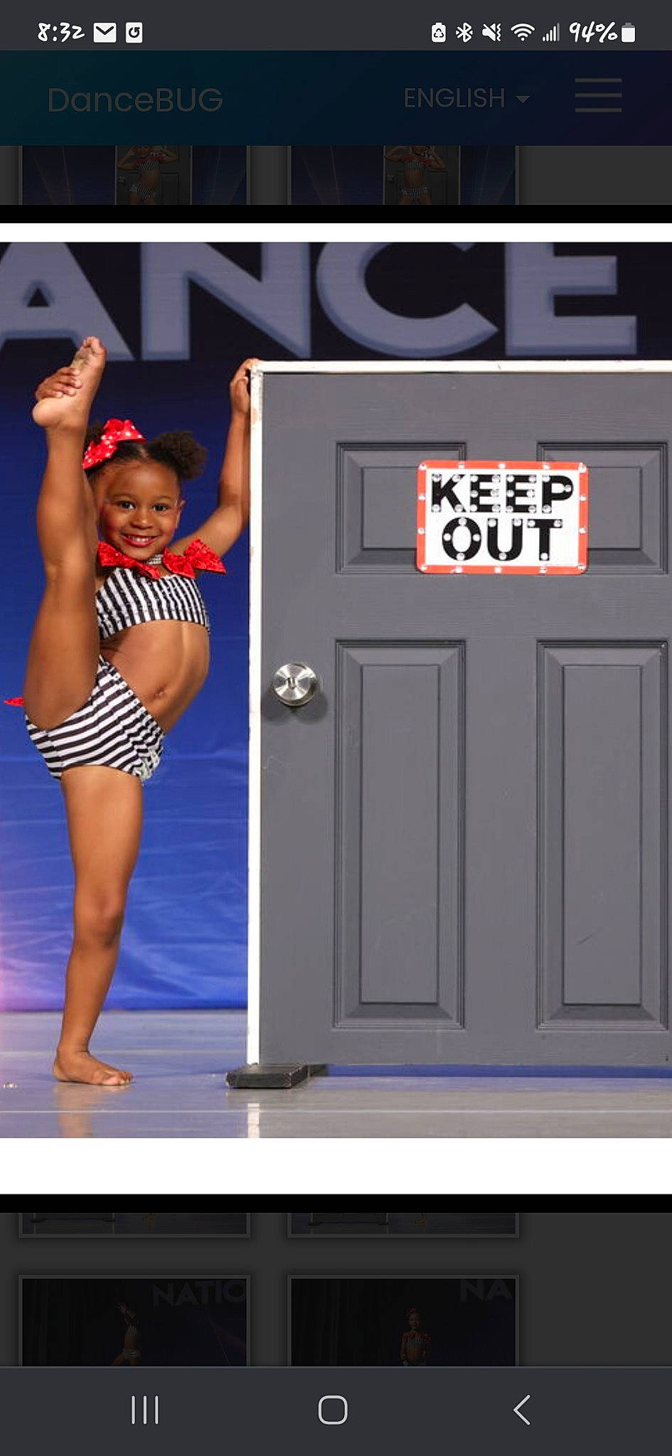 Evie is registered to the contest to win money with this photo: advertising, audio_equipment, barefoot, door, elbow, electric_blue, entertainment, flash_photography, font, gymnastics, human_leg, joy, knee, logo, machine, magenta, performing_arts, person, screenshot, sportswear