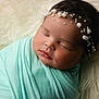 Riot joined the competition — help win amazing prizes! baby, newborn, sleeping, wrapped, blanket, headband, pearls, soft, fluffy, closeup, face, peaceful, infant, cute, portrait, resting, indoors, skin, child, cozy