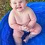 baby, child, water, pool, blue_pool, outdoor, grass, happy, smiling, wet_hair, sitting, tooth_grin, summer, nature, bare_chest, cute, playtime, sunlight, skin, fun