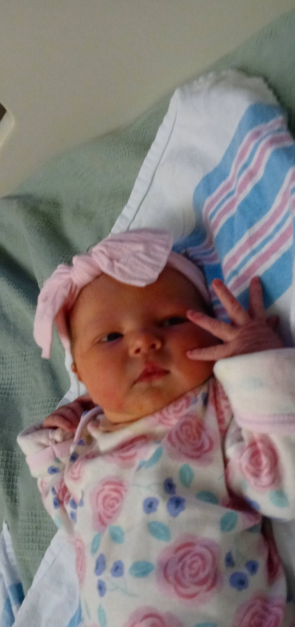 Emalyn joined the competition — help win amazing prizes! baby, baby_toddler_clothing, cheek, child, comfort, eye, face, happy, hat, head, headwear, linens, lip, mouth, person, pink, product, skin, sleeve, textile