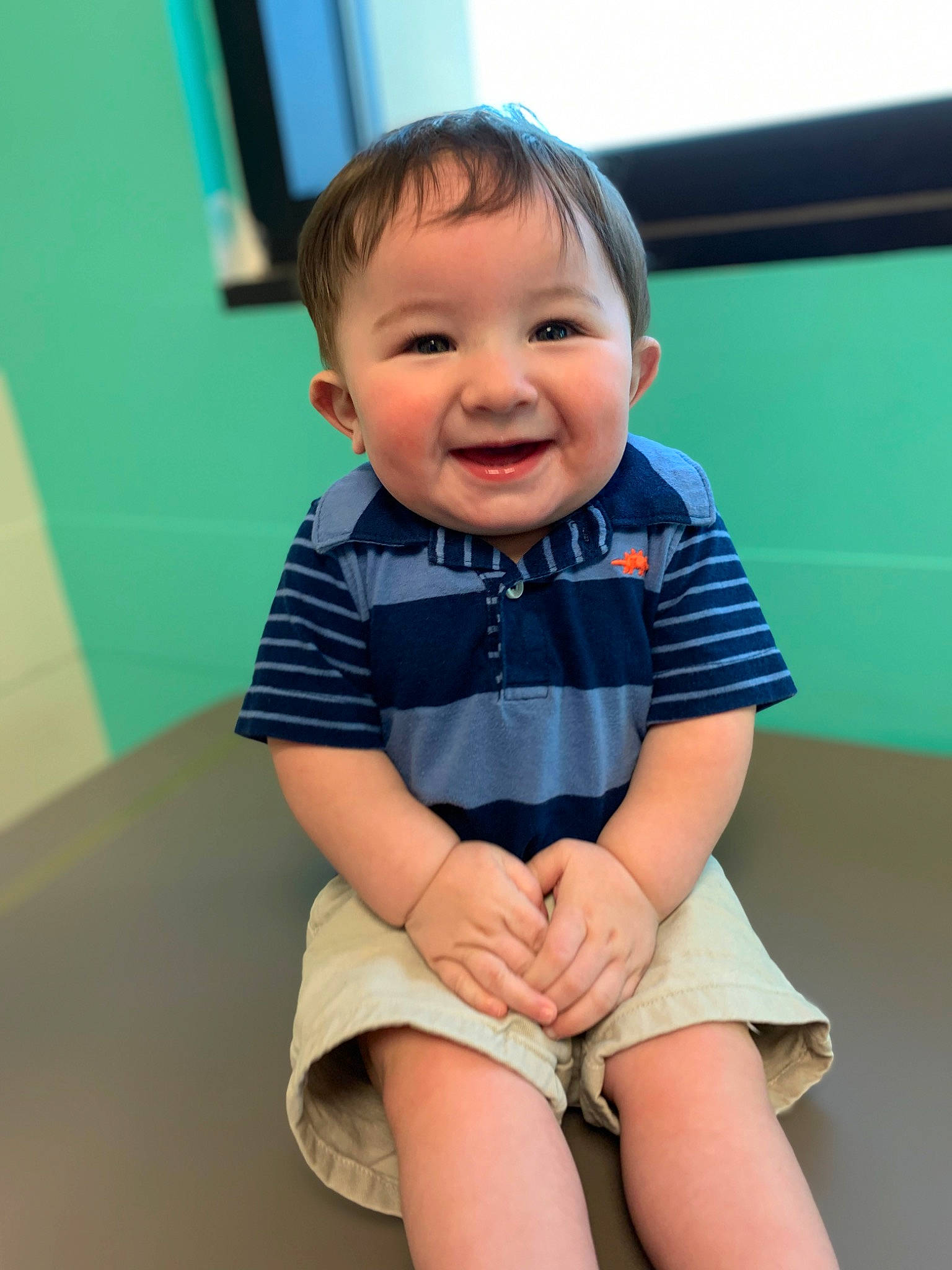 Parker joined the competition — help win amazing prizes! baby_toddler_clothing, blue, cheek, eye, face, hair, happy, human_body, iris, joy, knee, leg, mouth, neck, nose, person, shoulder, skin, sleeve, smile