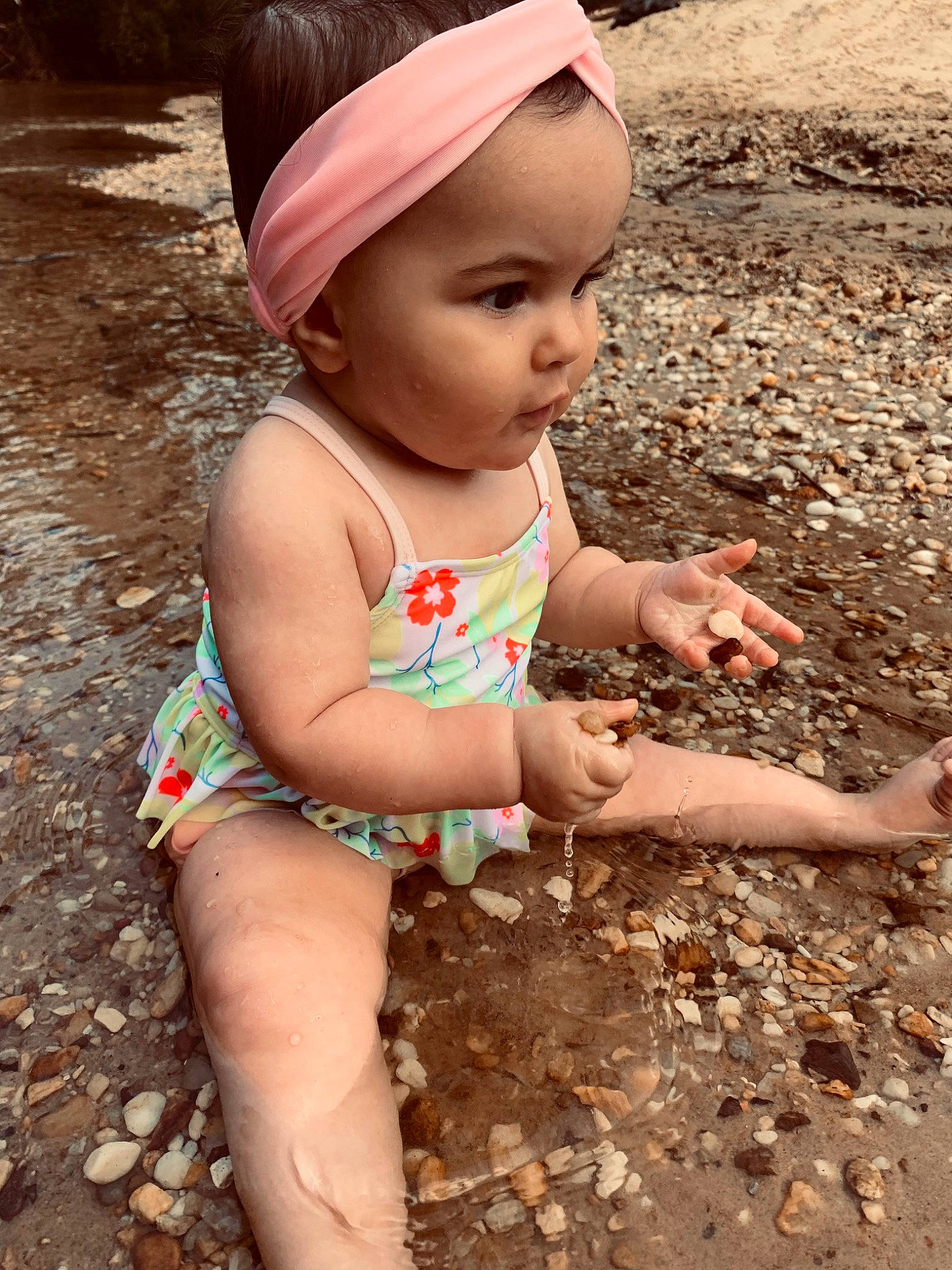 Bailee joined the competition — help win amazing prizes! baby, cap, child, eye, fashion_accessory, fun, happy, head, headwear, human_leg, people, people_in_nature, person, photograph, pink, play, sitting, skin, smile, soil