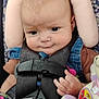 November Rain joined the competition — help win amazing prizes! baby, car_seat, child, infant, toy, blanket, clothing, denim, face, hand, safety_harness, seatbelt, expression, indoor, cute, comfort, soft_toy, head_support, closeup, portrait