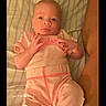 Kaylonni joined the competition — help win amazing prizes! arm, baby, blanket, clothing, cute, expression, heart_emoji, human, indoors, infant, lying_down, morning, newborn, person, pink, portrait, sleepwear, striped, text_overlay, warm_light