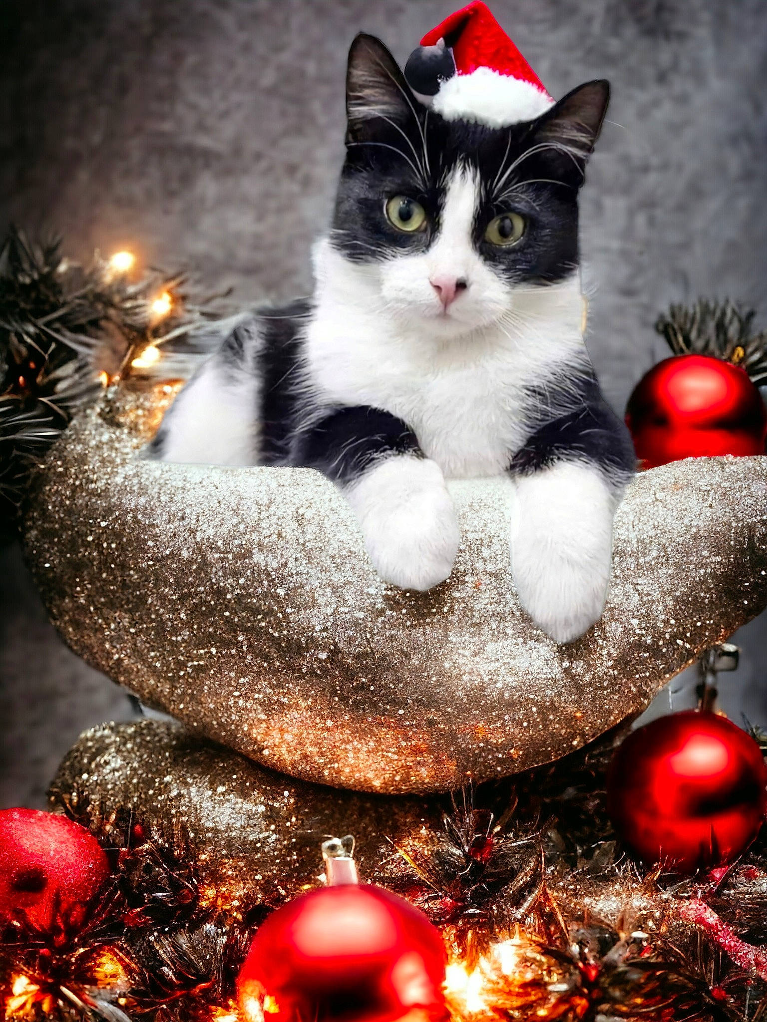 Bella a rejoint le concours — aidez-le/la à gagner de superbes lots ! art, carnivore, cat, christmas, christmas_decoration, christmas_eve, christmas_ornament, conifer, event, felidae, holiday, holiday_ornament, interior_design, light, nature, ornament, photo_caption, small_to_medium_sized_cats, tail, whiskers