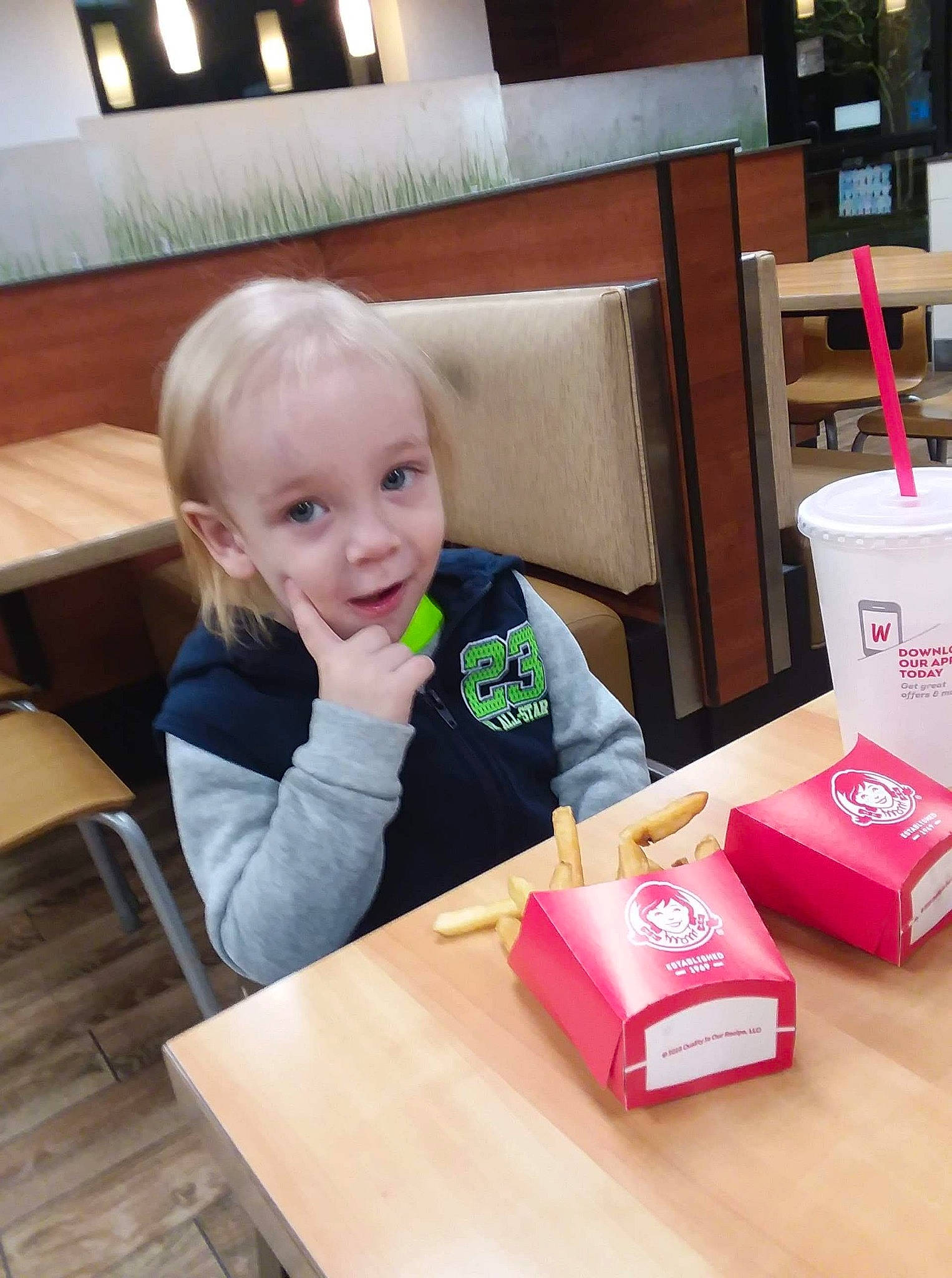 Kason joined the competition — help win amazing prizes! baby_toddler_clothing, box, carmine, chair, child, desk, flooring, hardwood, household_supply, packaging_and_labeling, person, plastic, play, room, sitting, smile, table, toddler, varnish, wood