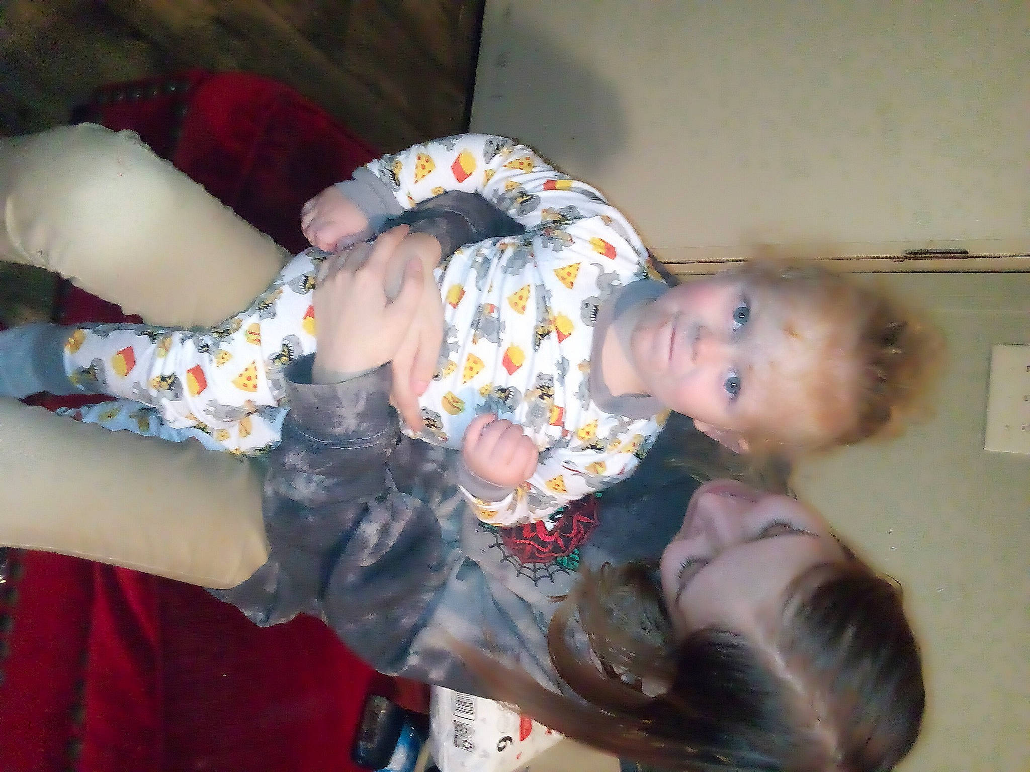 Toby joined the competition — help win amazing prizes! baby, baby_toddler_clothing, child, comfort, couch, fun, human_leg, lap, person, room, sitting, toddler