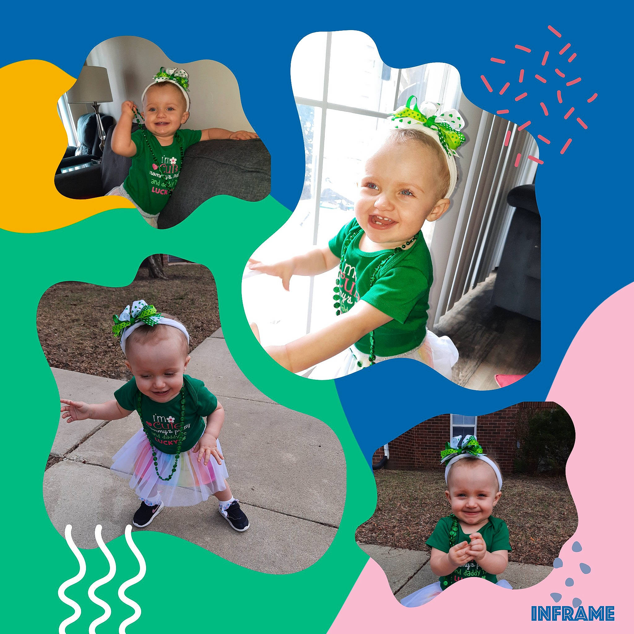 Melania is registered to the contest to win money with this photo: baby, baby_toddler_clothing, facial_expression, font, fun, green, happy, head, joy, leisure, mammal, organ, person, photograph, product, recreation, shirt, sleeve, smile, t_shirt