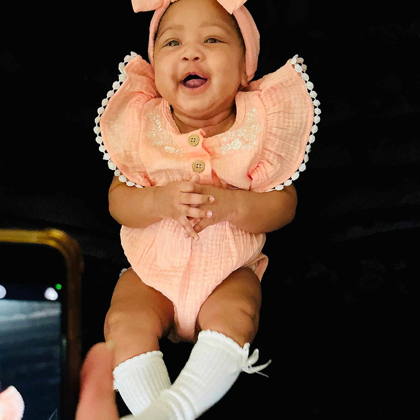 Jelah joined the competition — help win amazing prizes! baby, babylaughing, bodypart, bonnet, cap, clothing, face, finger, hand, happy, hat, head, hosiery, laughing, newborn, person, photography, portrait, sitting, sock