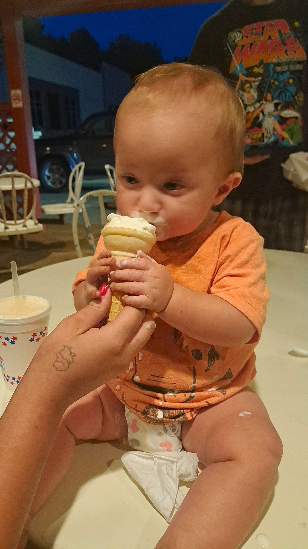 Remington joined the competition — help win amazing prizes! baby, baby_toddler_clothing, chair, cheek, child, drinkware, eating, finger, food, food_craving, fun, hand, mouth, nail, person, sitting, skin, tableware, thigh, thumb