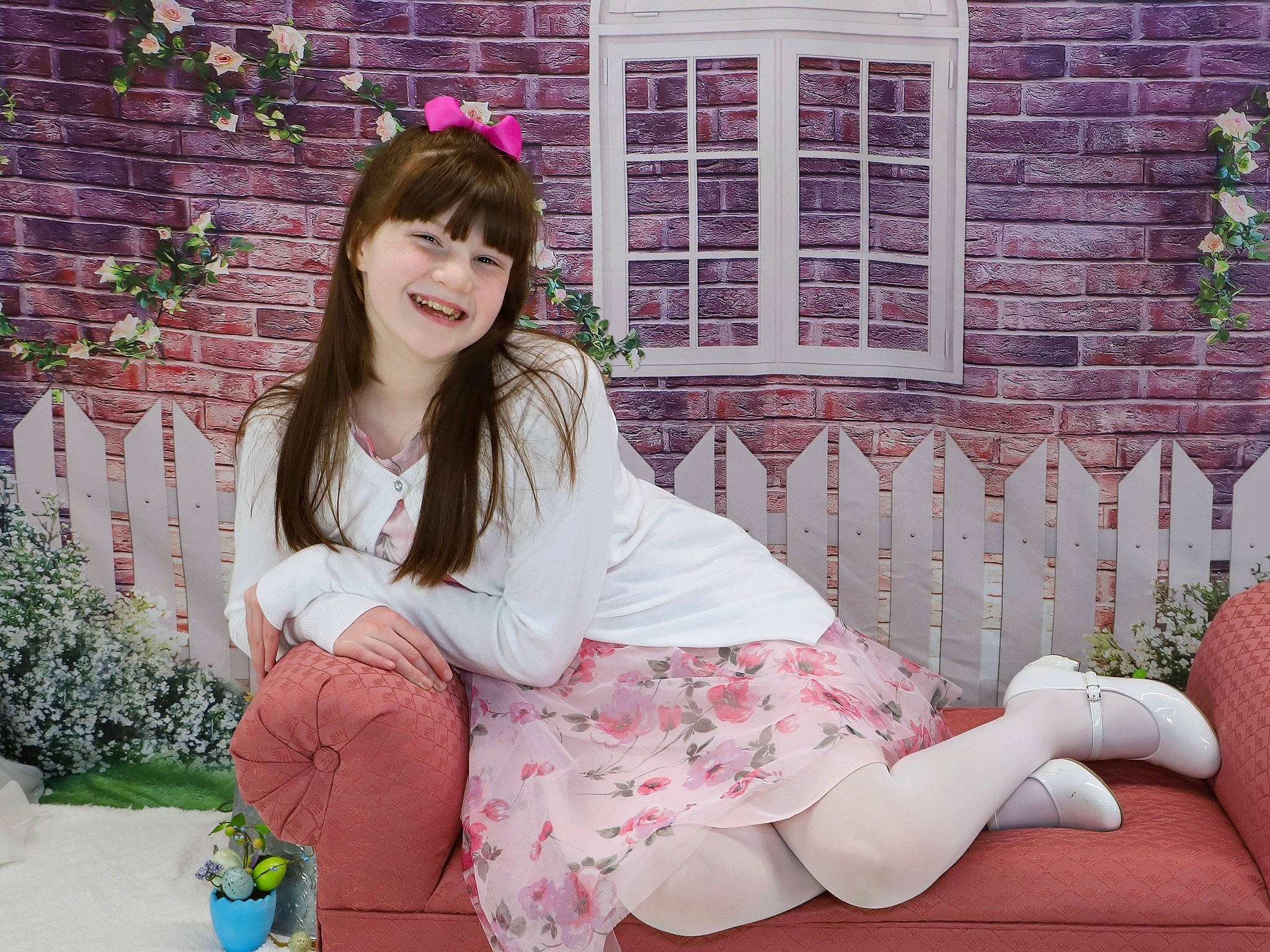 Madyson is registered to the contest to win money with this photo: black_hair, face, facial_expression, fashion, hairstyle, happy, joint, joy, knee, leg, people, person, pink, plant, shoulder, skin, smile, summer, textile, thigh