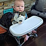 Wyatt joined the competition — help win amazing prizes! baby, child, dog, high_chair, plush_toy, cow_toy, indoor, floor, stone_wall, foot, pet, affection, cute, infant, seat, clothing, soft_toy, animal, toddler, nuzzle