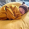 baby, bear_ears, blanket, brown, child, cozy, cushion, cute, hat, headwear, indoors, infant, newborn, peaceful, portrait, resting, sleeping, soft, wrapped, yellow