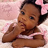 Sequoia joined the competition — help win amazing prizes! baby, child, infant, portrait, curly_hair, pink_bow, pink_dress, smiling, curious, finger_in_mouth, teddy_bear, blanket, fluffy_blanket, nursery, cushion, flowers, lamp, indoor, sitting, close_up