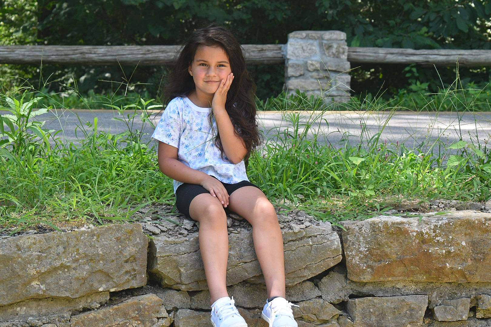 Eleanor joined the competition — help win amazing prizes! black_hair, denim, electric_blue, flash_photography, grass, grass_family, happy, human_leg, joy, knee, leg, leisure, mammal, pattern, person, plant, shorts, sitting, spring, thigh