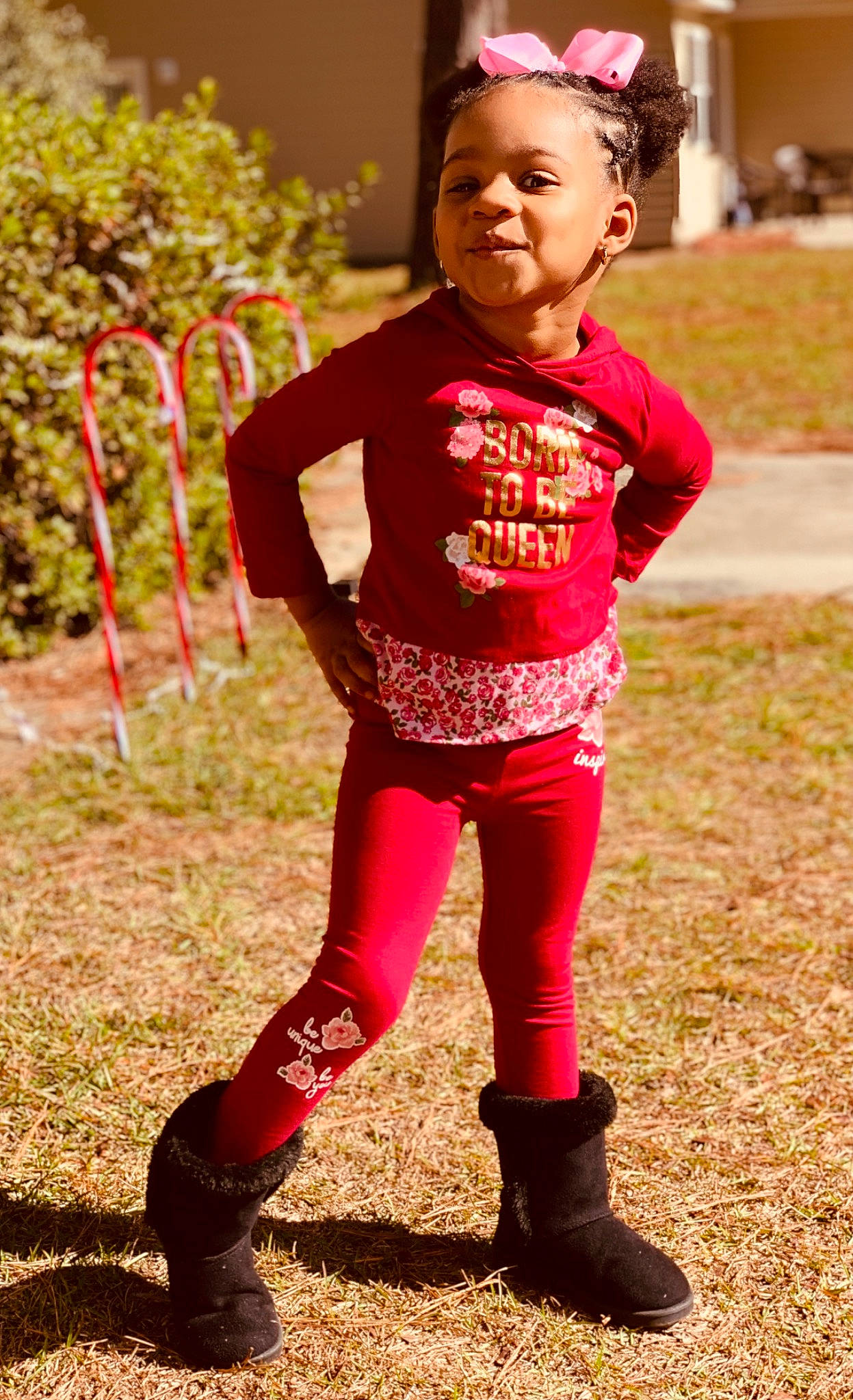 Kylah joined the competition — help win amazing prizes! boot, child, child_model, footwear, happy, knee, leggings, person, pink, red, sleeve, smile, standing, t_shirt, textile, tights, toddler