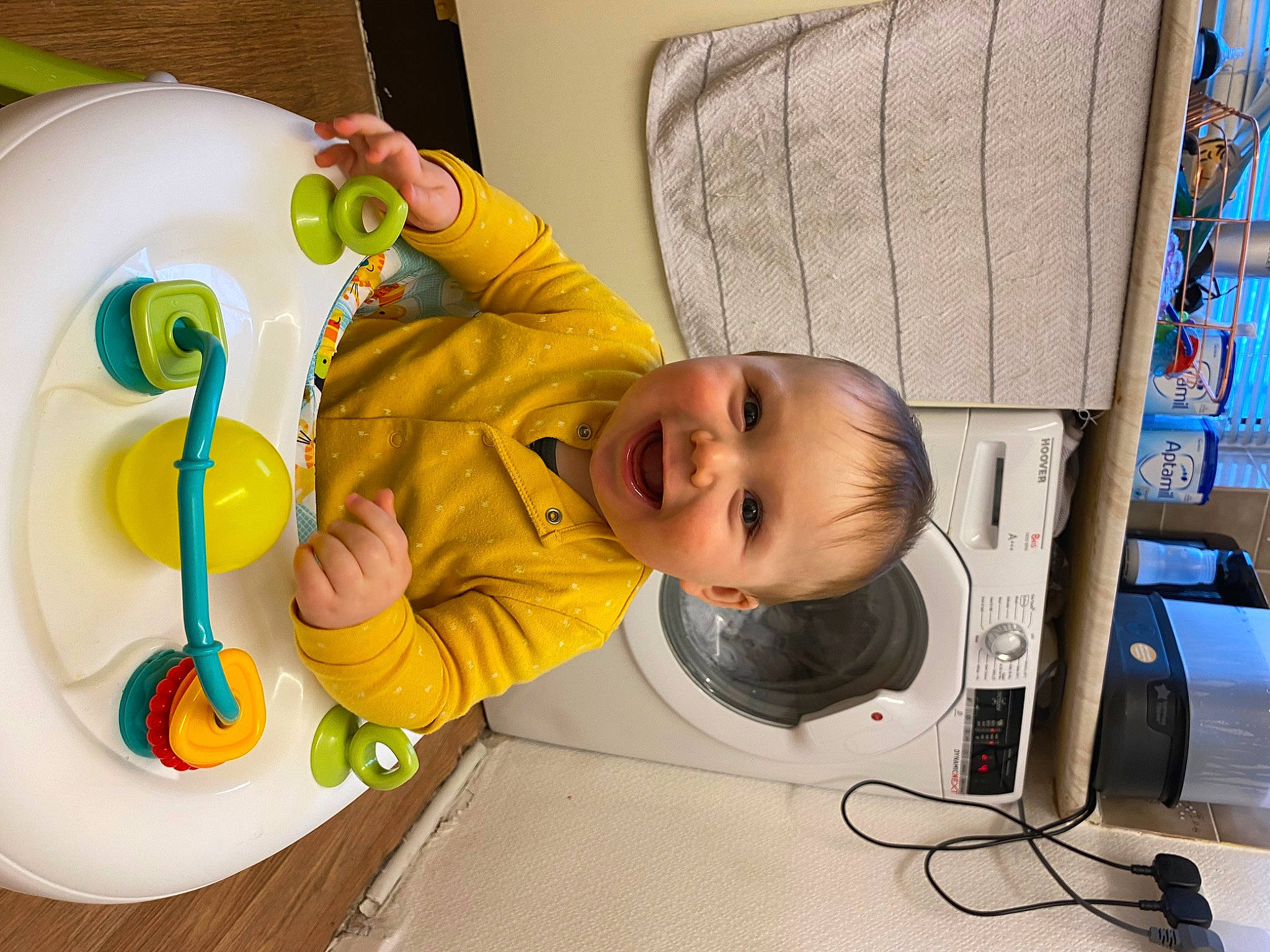 Jayj is registered to the contest to win money with this photo: audio_equipment, baby, baby_playing_with_toys, baby_products, baby_toys, child, fun, happy, joy, person, play, room, smile, t_shirt, toddler, toy, wood