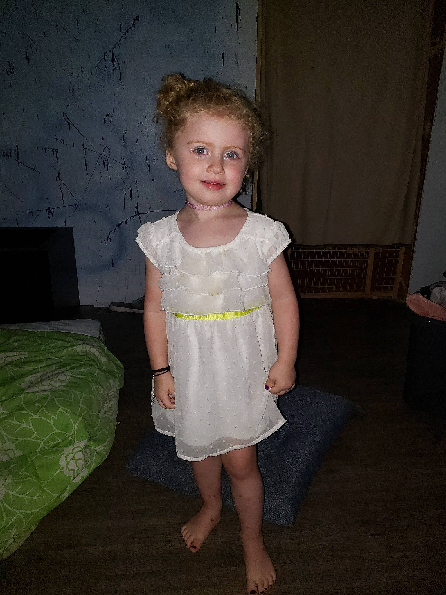 Iris joined the competition — help win amazing prizes! child, dress, fun, iris, leg, person, smile, standing, toddler