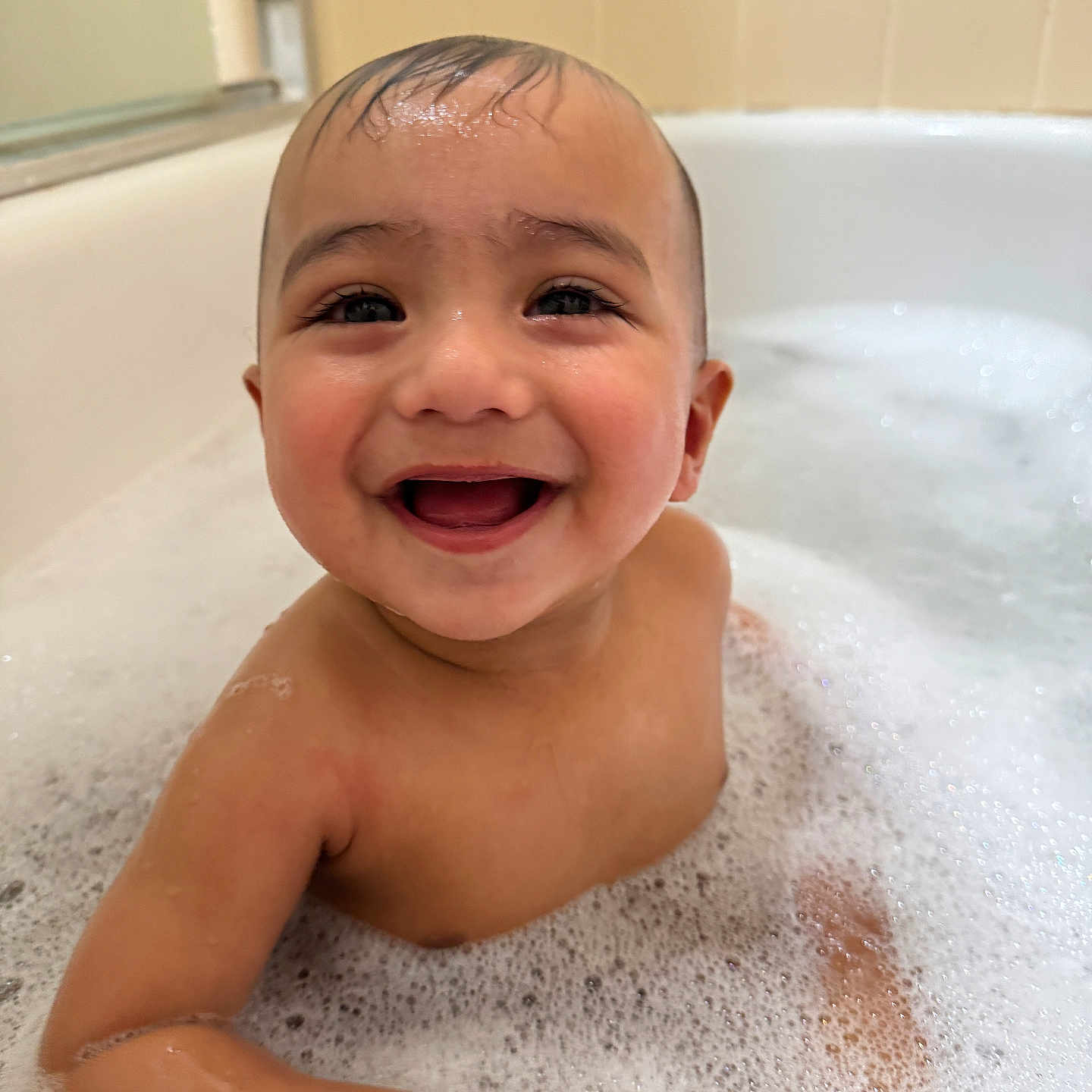Arya Veer joined the competition — help win amazing prizes! arm, baby, bath, bubbles, child, childhood, clean, cute, face, foam, happy, head, indoors, joy, playful, skin, smile, tub, water, wet
