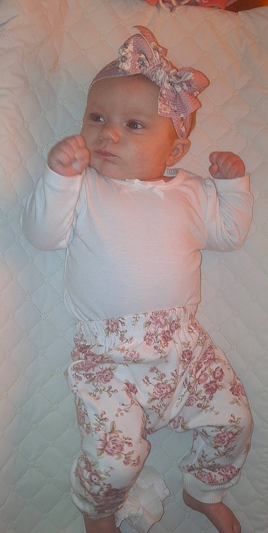 Alora joined the competition — help win amazing prizes! baby, baby_toddler_clothing, dress, eye, face, finger, hair, happy, head, headwear, human_body, iris, leg, lip, neck, person, pink, skin, sleeve, standing