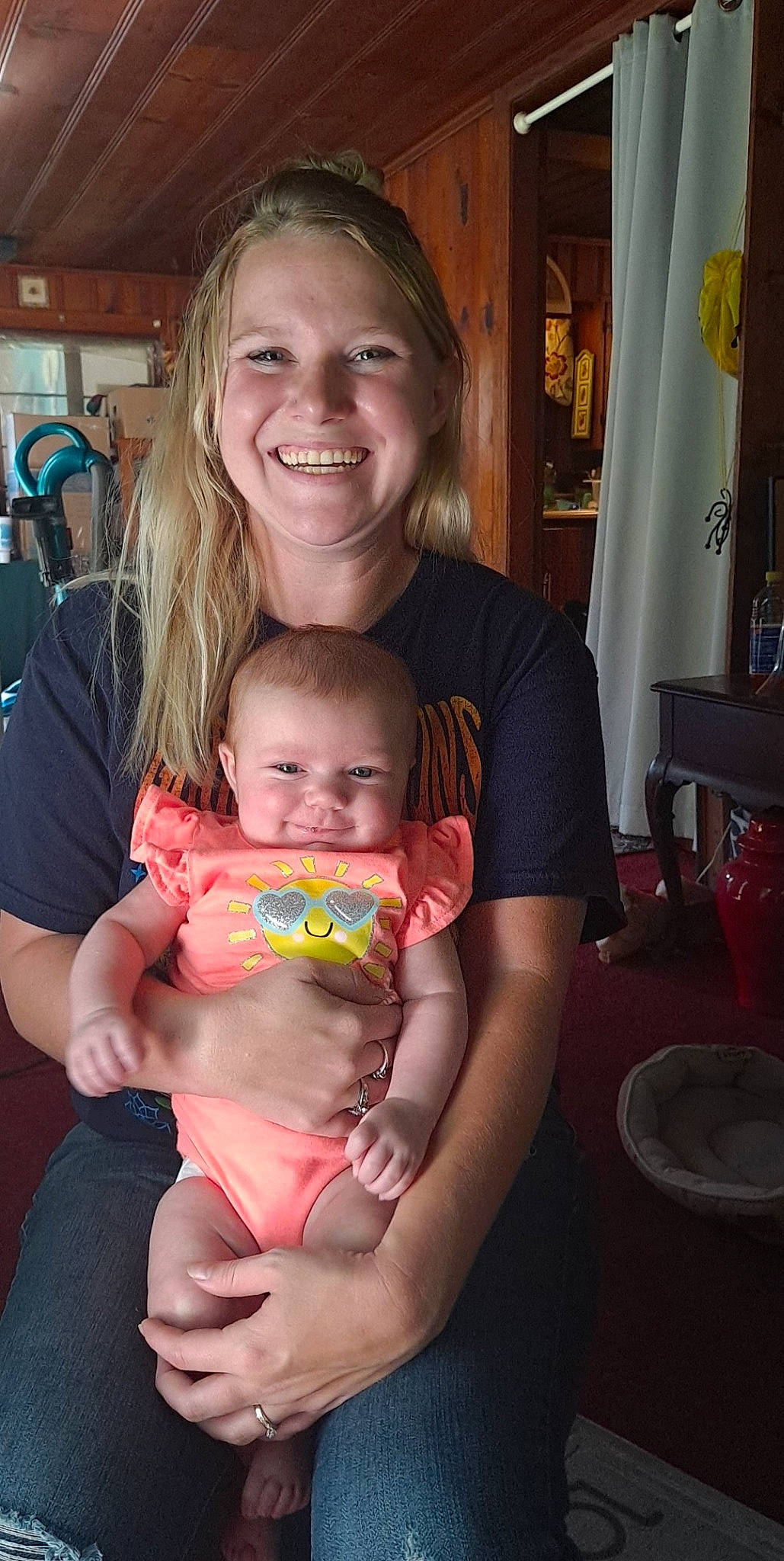 Alora joined the competition — help win amazing prizes! abdomen, baby, chair, cheek, child, curtain, event, eye, fun, happy, iris, joy, lap, mouth, muscle, person, sitting, smile, tableware, thigh