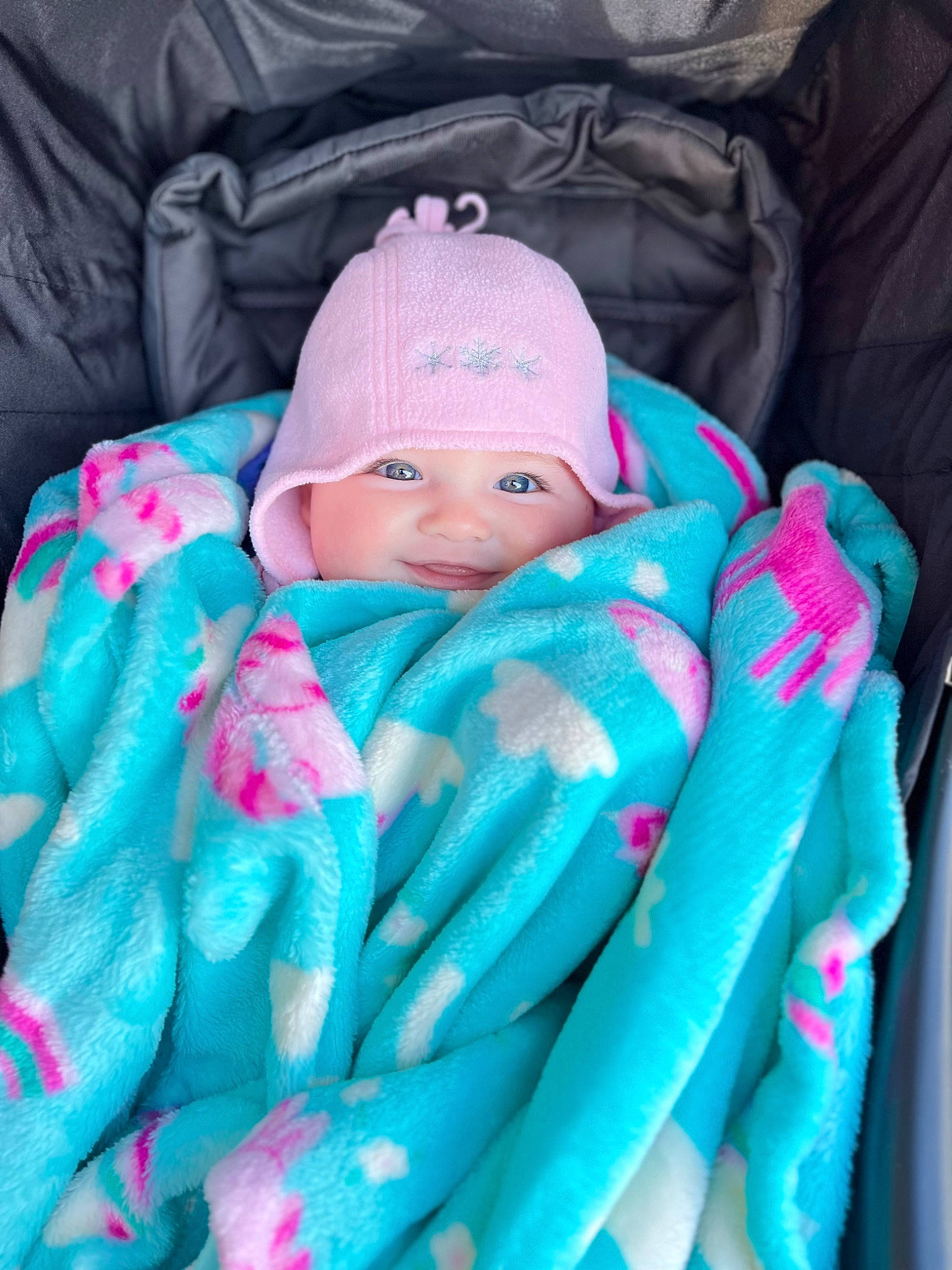 Fiona joined the competition — help win amazing prizes! azure, baby, baby_products, baby_toddler_clothing, cap, child, comfort, electric_blue, fashion_accessory, headgear, headwear, knit_cap, linens, magenta, nail, outerwear, person, pink, sleeve, textile