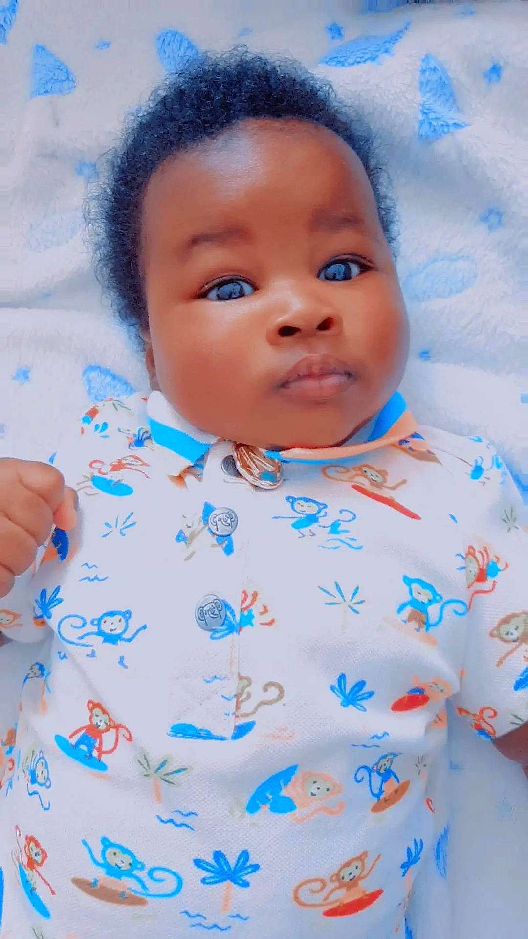 Nolan participe au concours pour gagner de l'argent avec cette photo : azure, baby, baby_toddler_clothing, beauty, blue, cheek, chin, collar, eyebrow, eyelash, face, facial_expression, happy, iris, lip, nose, person, skin, sleeve, textile