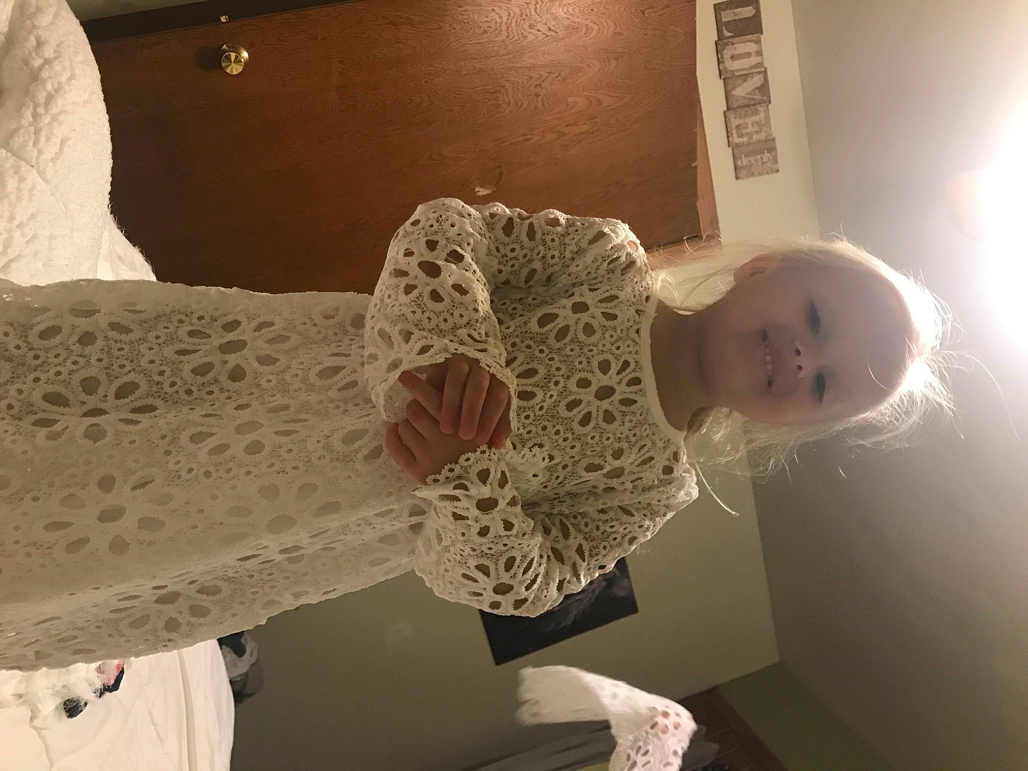 Gwendolyn is registered to the contest to win money with this photo: art, bridal_accessory, ceiling, doily, embellishment, fashion_accessory, hair_accessory, headgear, headpiece, joy, linens, pattern, person, plaster, room, sculpture, smile, visual_arts, waist, wedding_dress