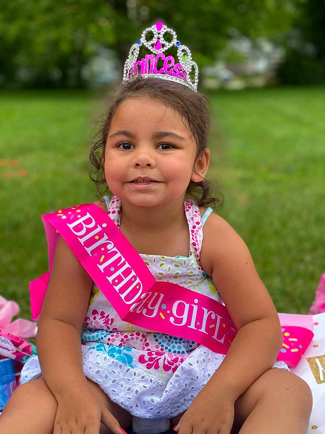 Harleigh joined the competition — help win amazing prizes! active_tank, baby_toddler_clothing, bracelet, child, child_model, costume_accessory, crown, hair_accessory, hand, headband, headgear, headpiece, joy, lap, mouth, nail, person, pink, summer, tiara