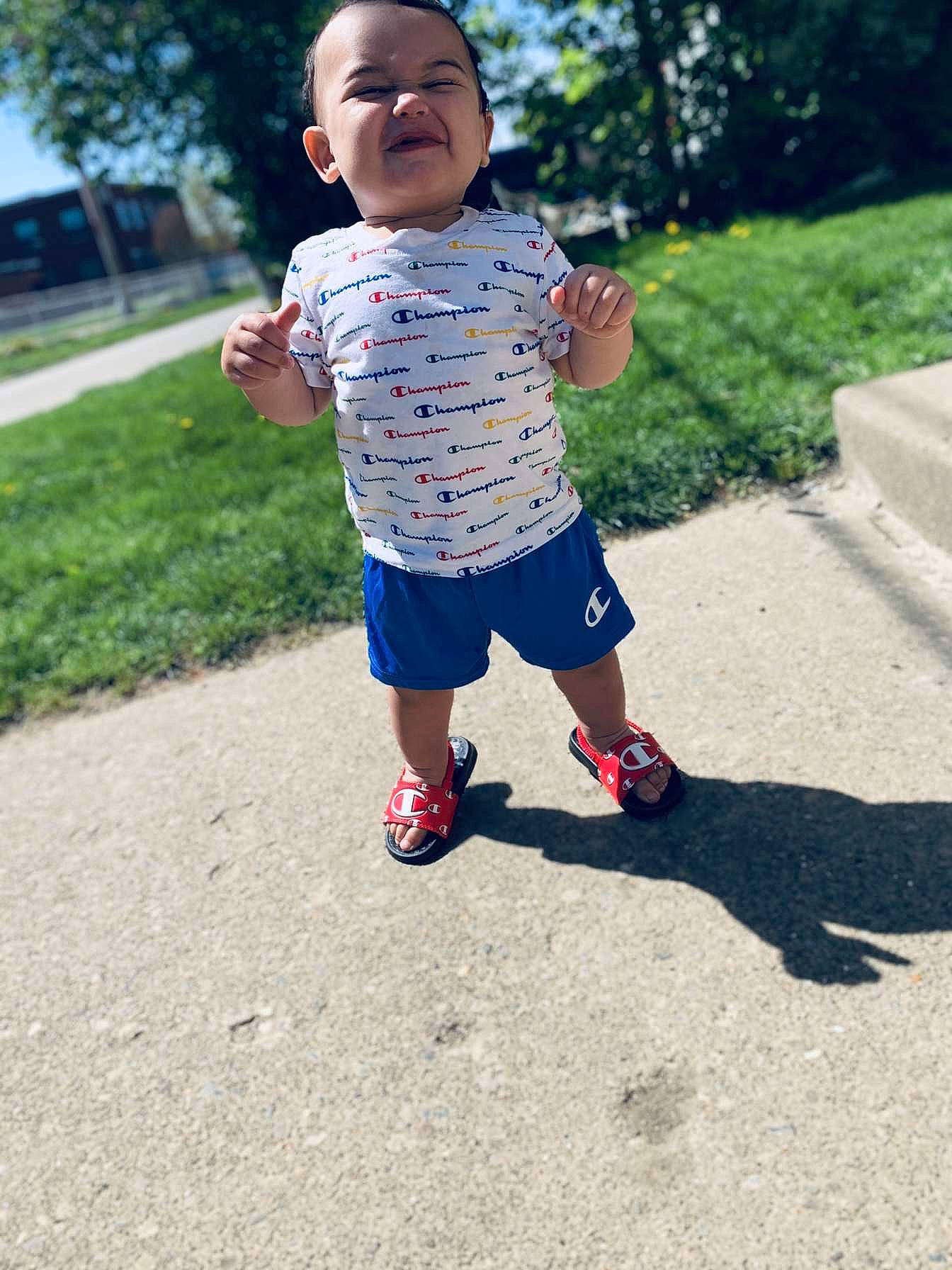 Jalen joined the competition — help win amazing prizes! asphalt, baby, baby_toddler_clothing, child, eye, fun, gesture, grass, happy, head, leisure, people_in_nature, person, plant, recreation, shorts, sky, sleeve, t_shirt, toddler