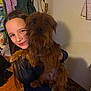 Delayni joined the competition — help win amazing prizes! child, dog, hugging, indoor, smiling, brown_dog, long_hair, young_girl, pet, home, coats, wall, curtain, carpet, floor, portrait, happy, animal, person, warm_lighting