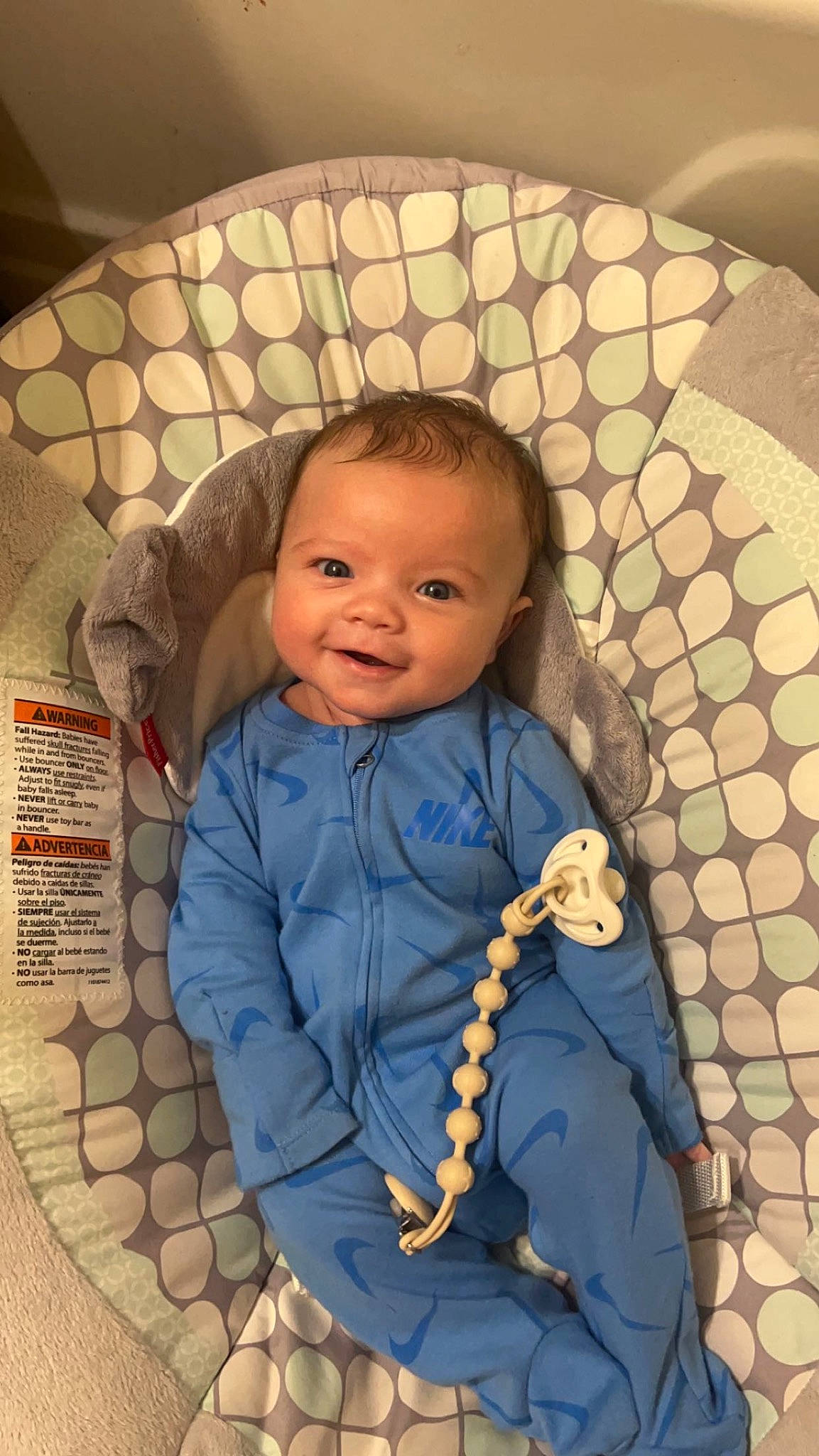 Kashton joined the competition — help win amazing prizes! baby, baby_products, baby_toddler_clothing, cheek, child, comfort, electric_blue, flooring, fun, happy, mouth, nose, pattern, person, room, sitting, skin, sleeve, smile, toddler