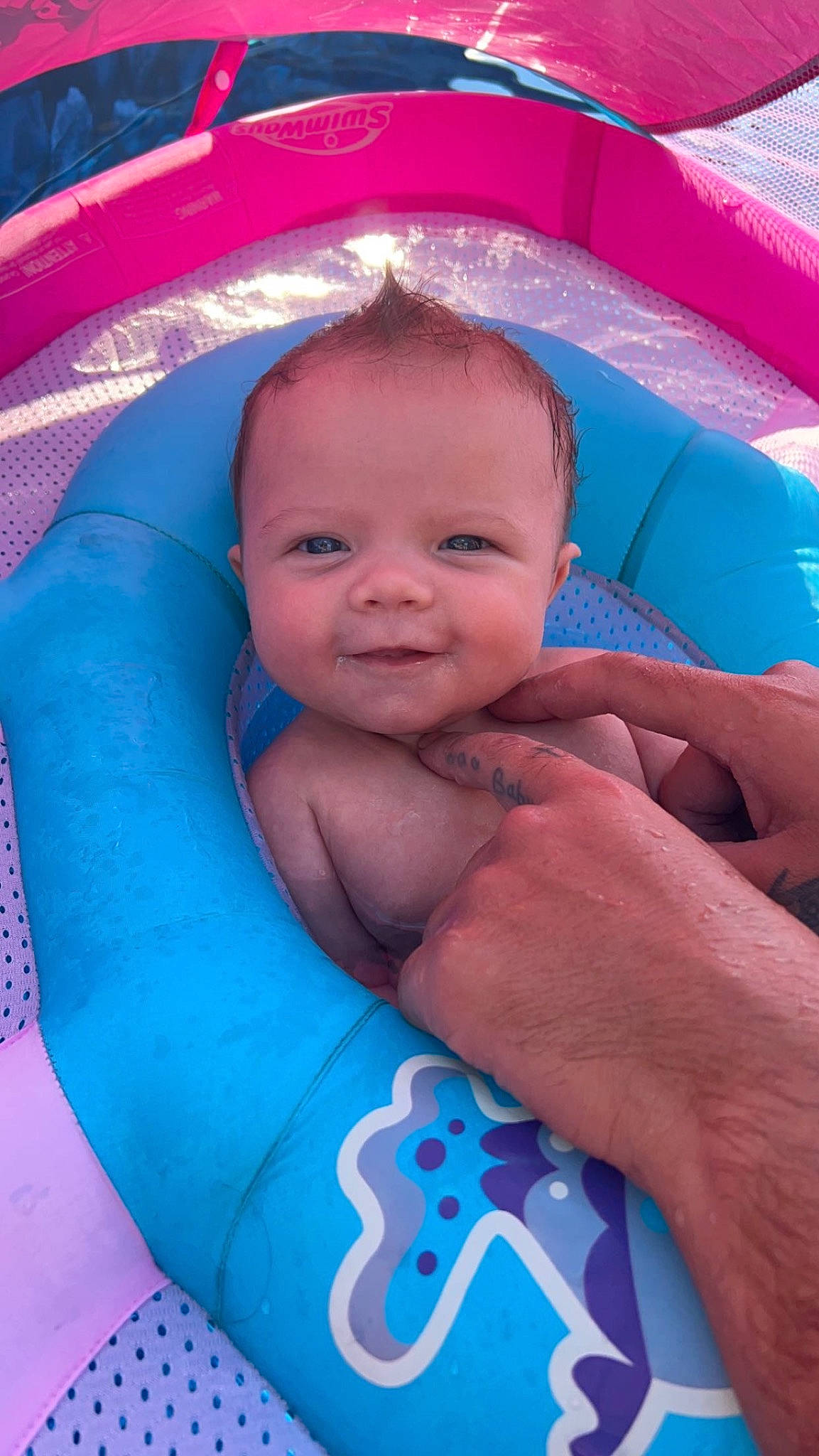 Kashton joined the competition — help win amazing prizes! aqua, azure, baby, blue, cheek, eye, facial_expression, finger, hand, happy, head, iris, joy, mouth, person, photograph, pink, product, purple, skin