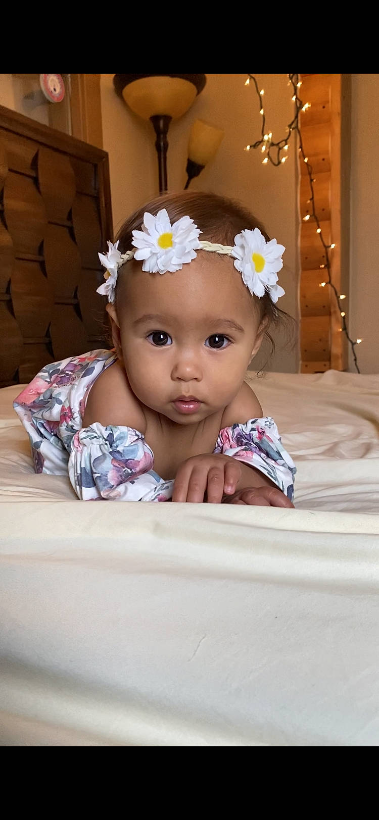Francesca joined the competition — help win amazing prizes! baby, baby_toddler_clothing, child, comfort, eye, eyebrow, facial_expression, flash_photography, flower, hair_accessory, happy, headband, headgear, headpiece, headwear, iris, person, petal, pink, product