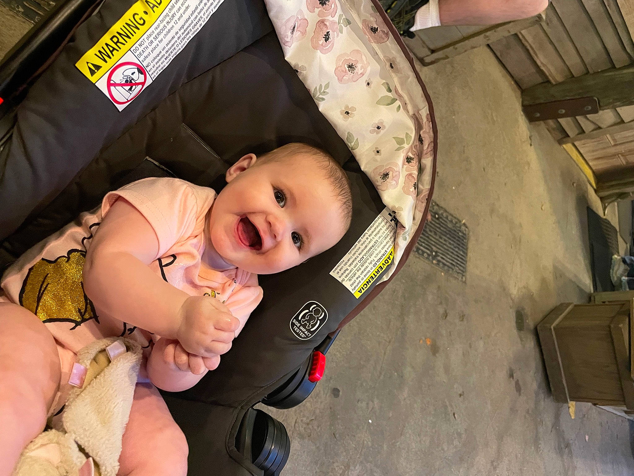 Averie is registered to the contest to win money with this photo: baby, baby_carriage, baby_products, baby_safety, baby_toddler_clothing, bag, car_seat, cheek, child, comfort, fashion_accessory, fun, infant_bed, luggage_and_bags, person, skin, thumb, toddler