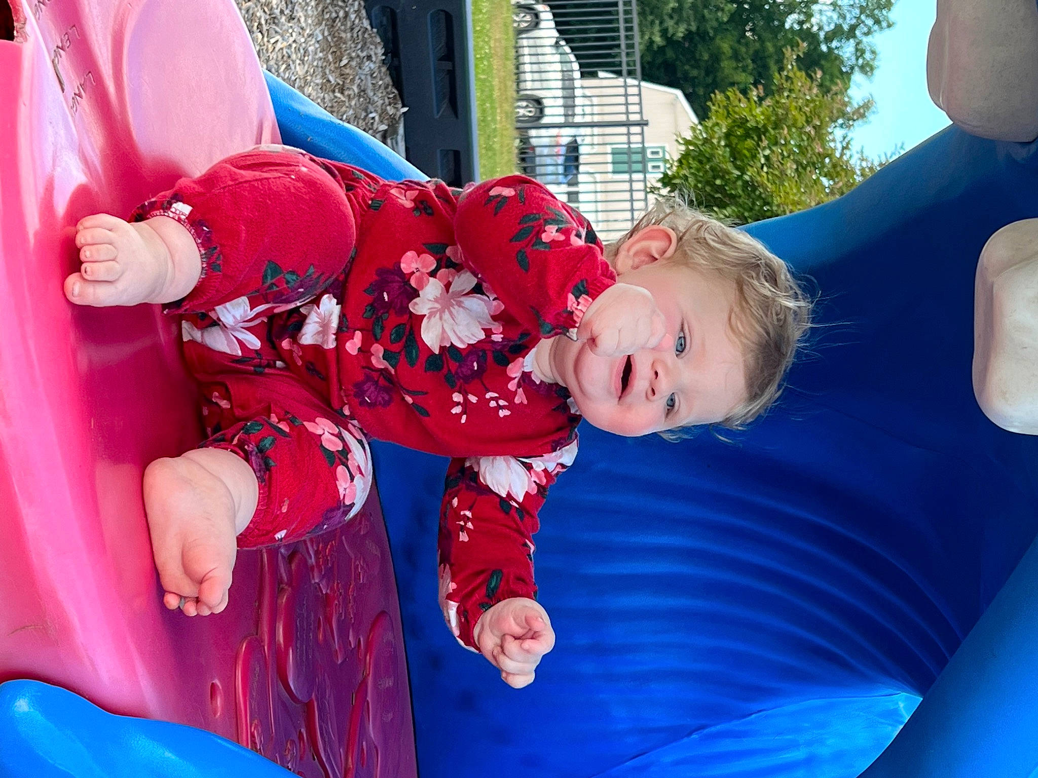 Crystal is registered to the contest to win money with this photo: blue, child, dress, electric_blue, event, fun, happy, leisure, magenta, mammal, outdoor_play_equipment, people, person, pink, play, recreation, red, smile, snapshot, toddler