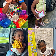 Kyomi joined the competition — help win amazing prizes! child, toddler, girl, portrait, smiling, braids, hairstyle, colorful_clothing, dress, skirt, car, outdoor, indoor, collage, fashion, posing, playful, welcome_sign, brick_wall, family_photo