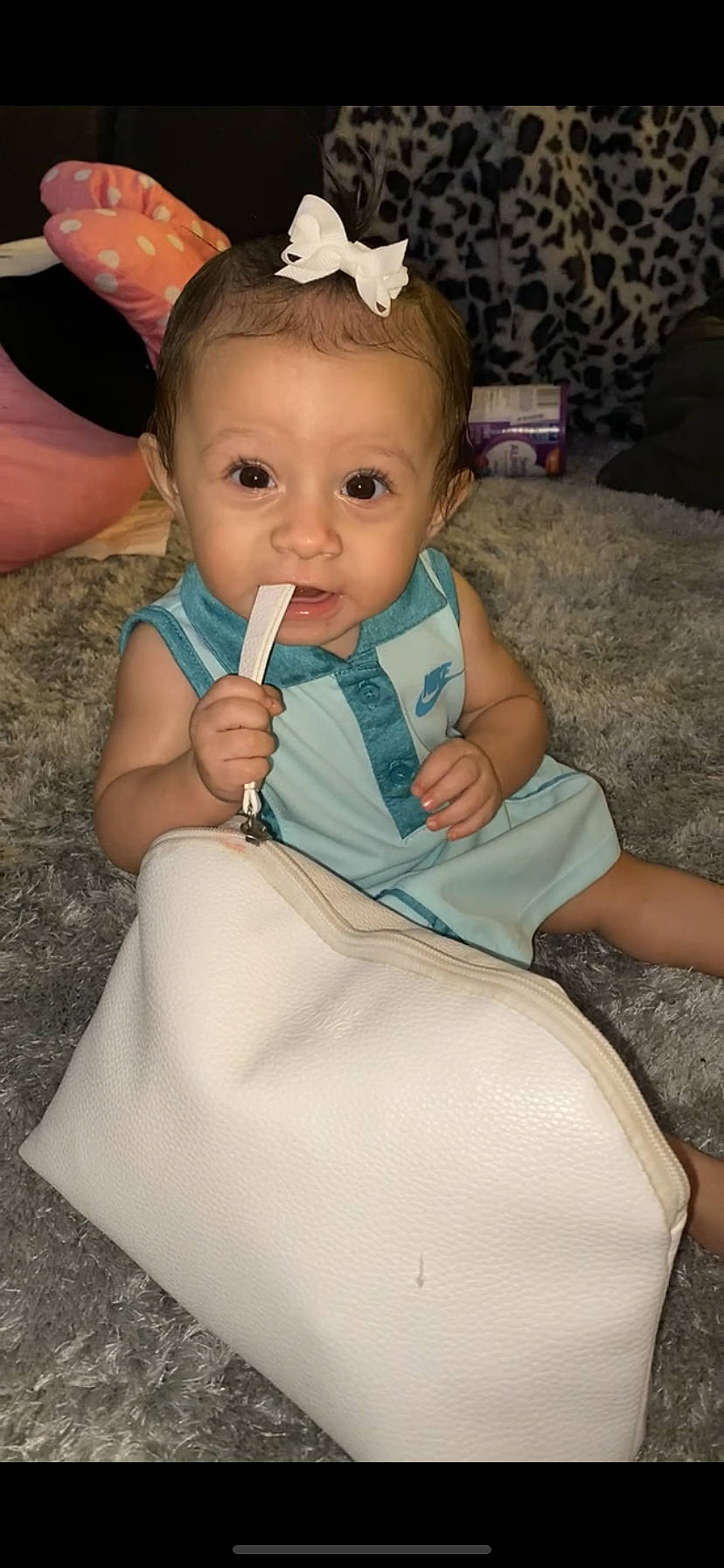 Leilah joined the competition — help win amazing prizes! arm, baby, baby_toddler_clothing, chair, cheek, chin, comfort, eye, face, facial_expression, hairstyle, hand, happy, head, iris, mouth, person, product, skin, thumb