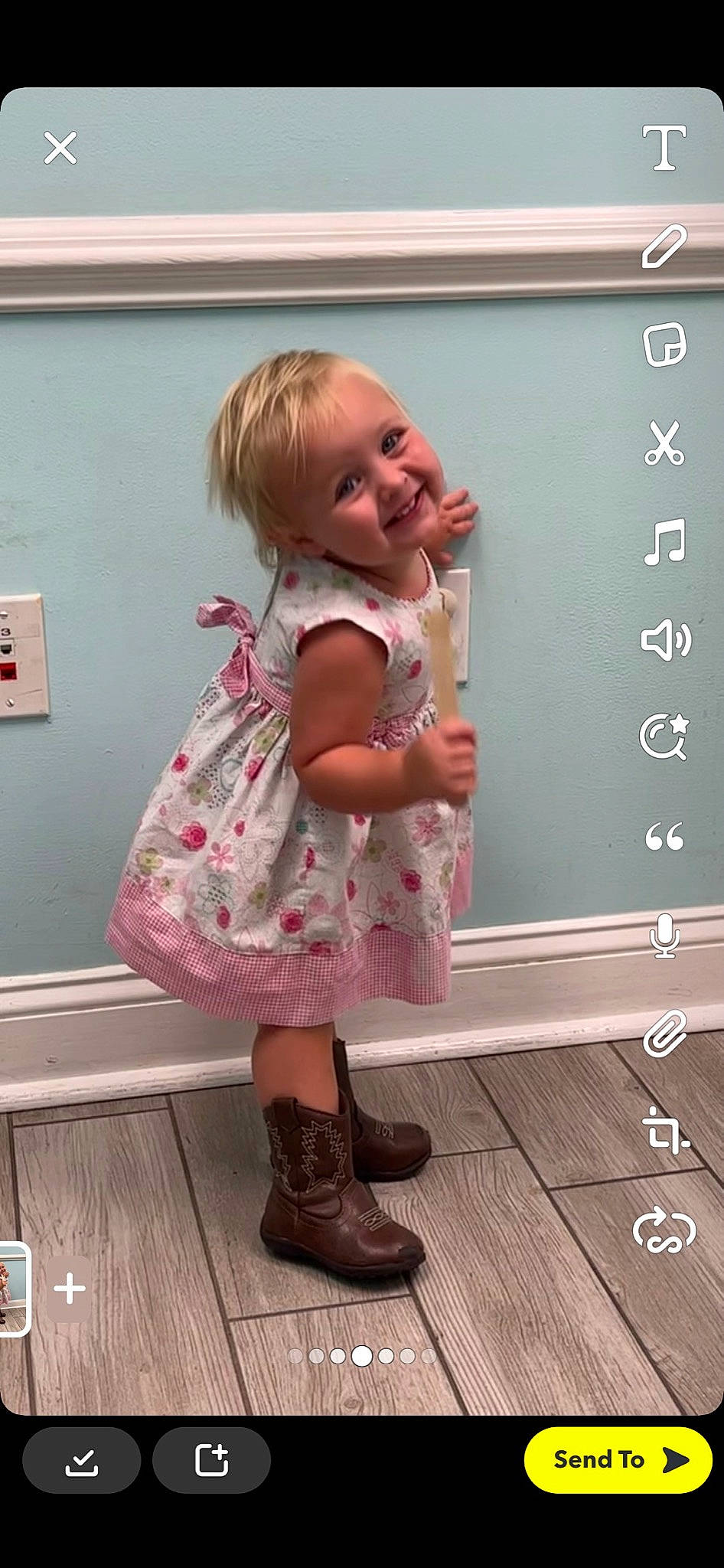 Dakoda joined the competition — help win amazing prizes! baby_toddler_clothing, beauty, blond, child, flooring, happy, human_leg, joint, joy, magenta, pattern, person, photograph, pink, product, sandal, sleeve, smile, snapshot, standing